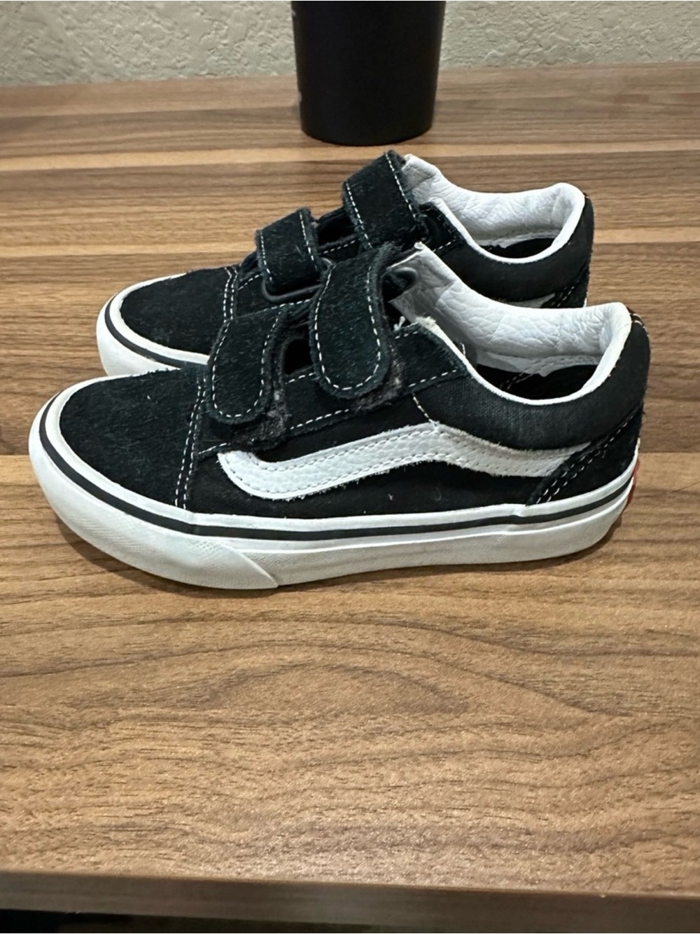 Vans Kids Child Brooklyn V Low Top Shoe Black White Velcro Old Skool Sneakers